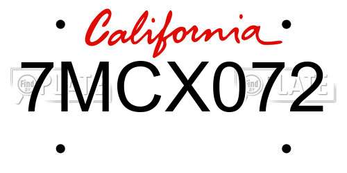 7MCX072 California License Plate