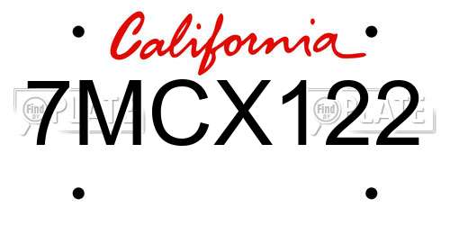 7MCX122 California License Plate