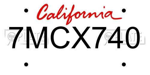 7MCX740 California License Plate