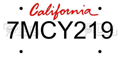 7MCY219 California License Plate