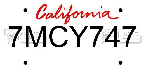 7MCY747 California License Plate