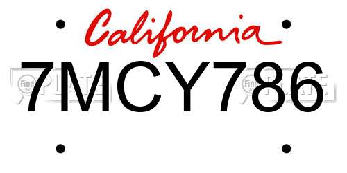 7MCY786 California License Plate