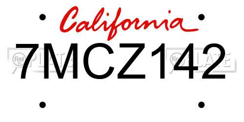 7MCZ142 California License Plate