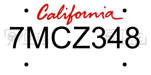 7MCZ348 California License Plate