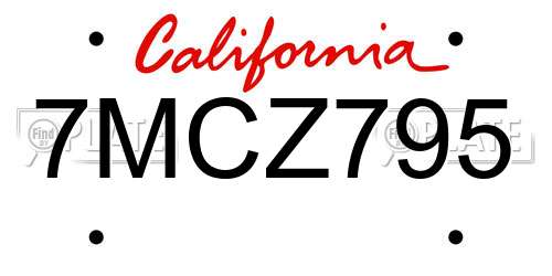 7MCZ795 California License Plate
