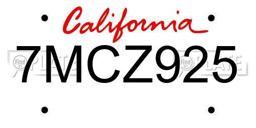 7MCZ925 California License Plate