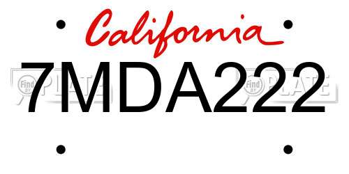 7MDA222 California License Plate