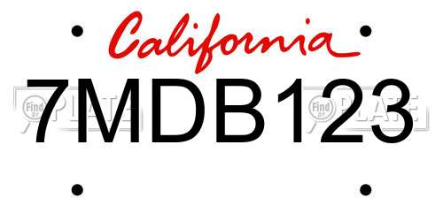 7MDB123 California License Plate