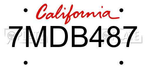 7MDB487 California License Plate