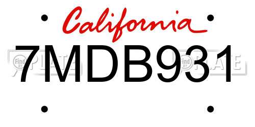 7MDB931 California License Plate