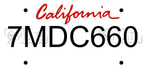 7MDC660 California License Plate
