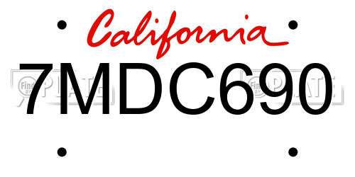 7MDC690 California License Plate