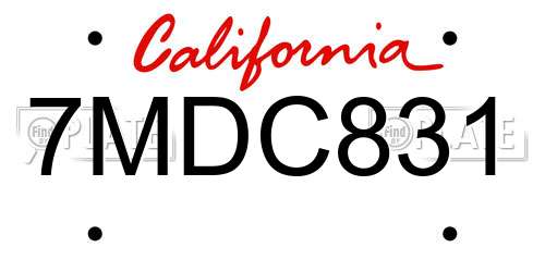 7MDC831 California License Plate