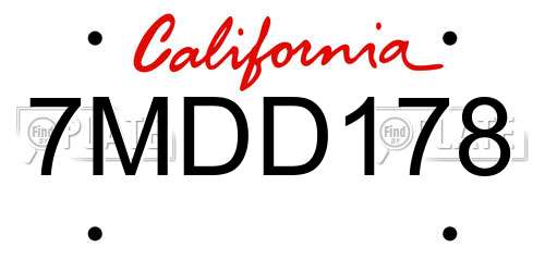 7MDD178 California License Plate
