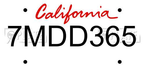 7MDD365 California License Plate