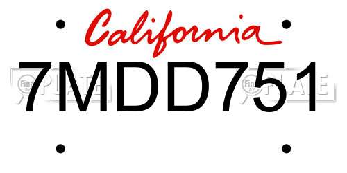 7MDD751 California License Plate