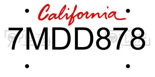 7MDD878 California License Plate