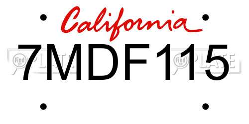 7MDF115 California License Plate