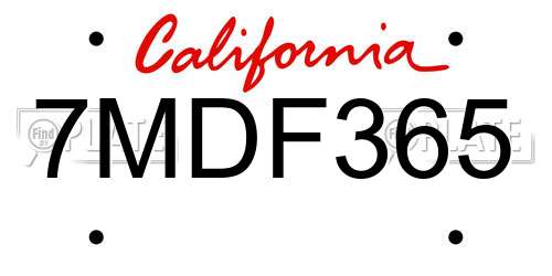 7MDF365 California License Plate