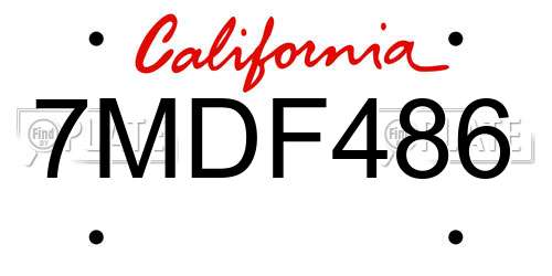 7MDF486 California License Plate