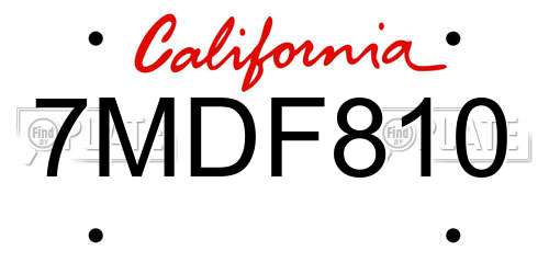 7MDF810 California License Plate