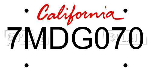 7MDG070 California License Plate