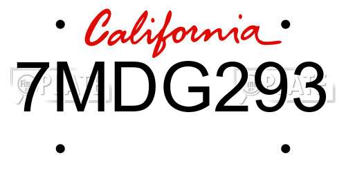 7MDG293 California License Plate