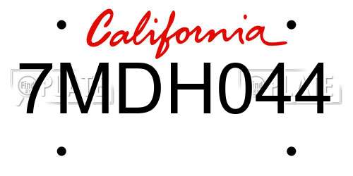 7MDH044 California License Plate