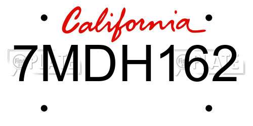 7MDH162 California License Plate