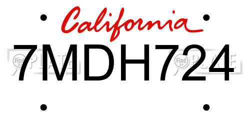 7MDH724 California License Plate