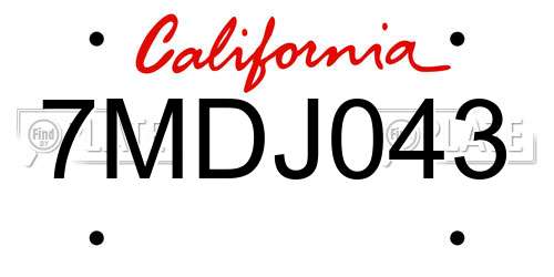 7MDJ043 California License Plate