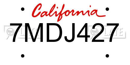 7MDJ427 California License Plate