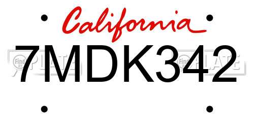 7MDK342 California License Plate