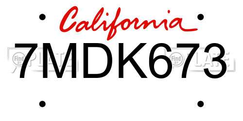 7MDK673 California License Plate