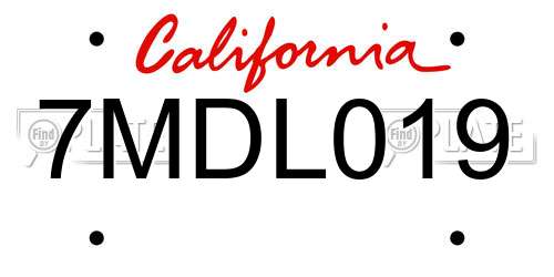 7MDL019 California License Plate
