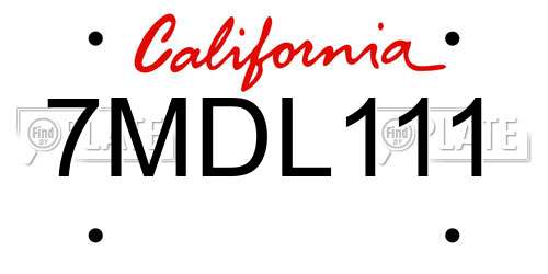 7MDL111 California License Plate