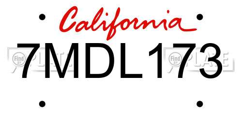 7MDL173 California License Plate