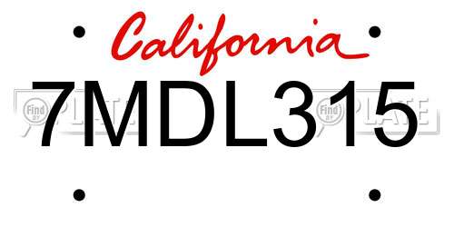 7MDL315 California License Plate