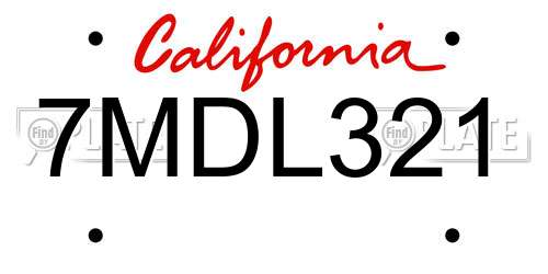7MDL321 California License Plate