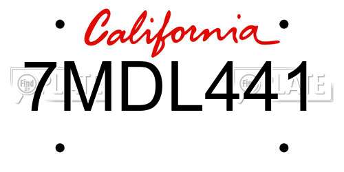 7MDL441 California License Plate