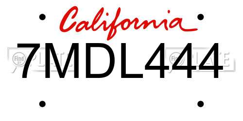 7MDL444 California License Plate