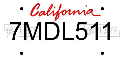 7MDL511 California License Plate