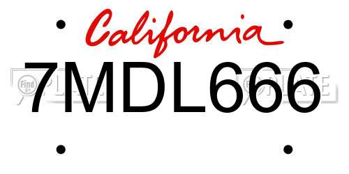 7MDL666 California License Plate