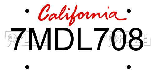7MDL708 California License Plate