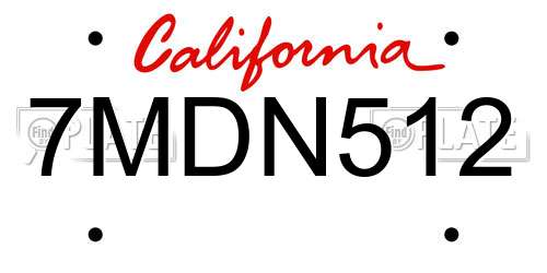 7MDN512 California License Plate