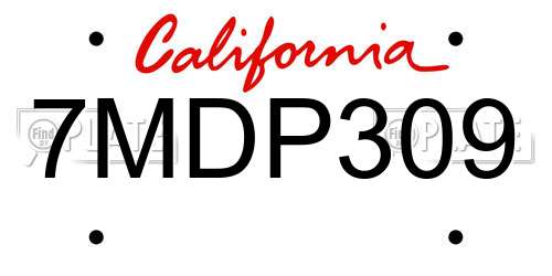 7MDP309 California License Plate