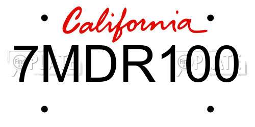 7MDR100 California License Plate