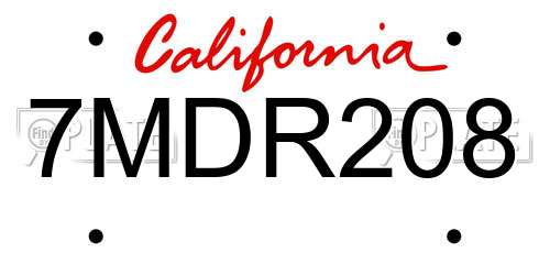 7MDR208 California License Plate