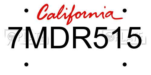 7MDR515 California License Plate