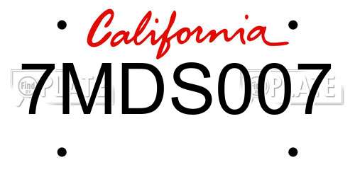 7MDS007 California License Plate